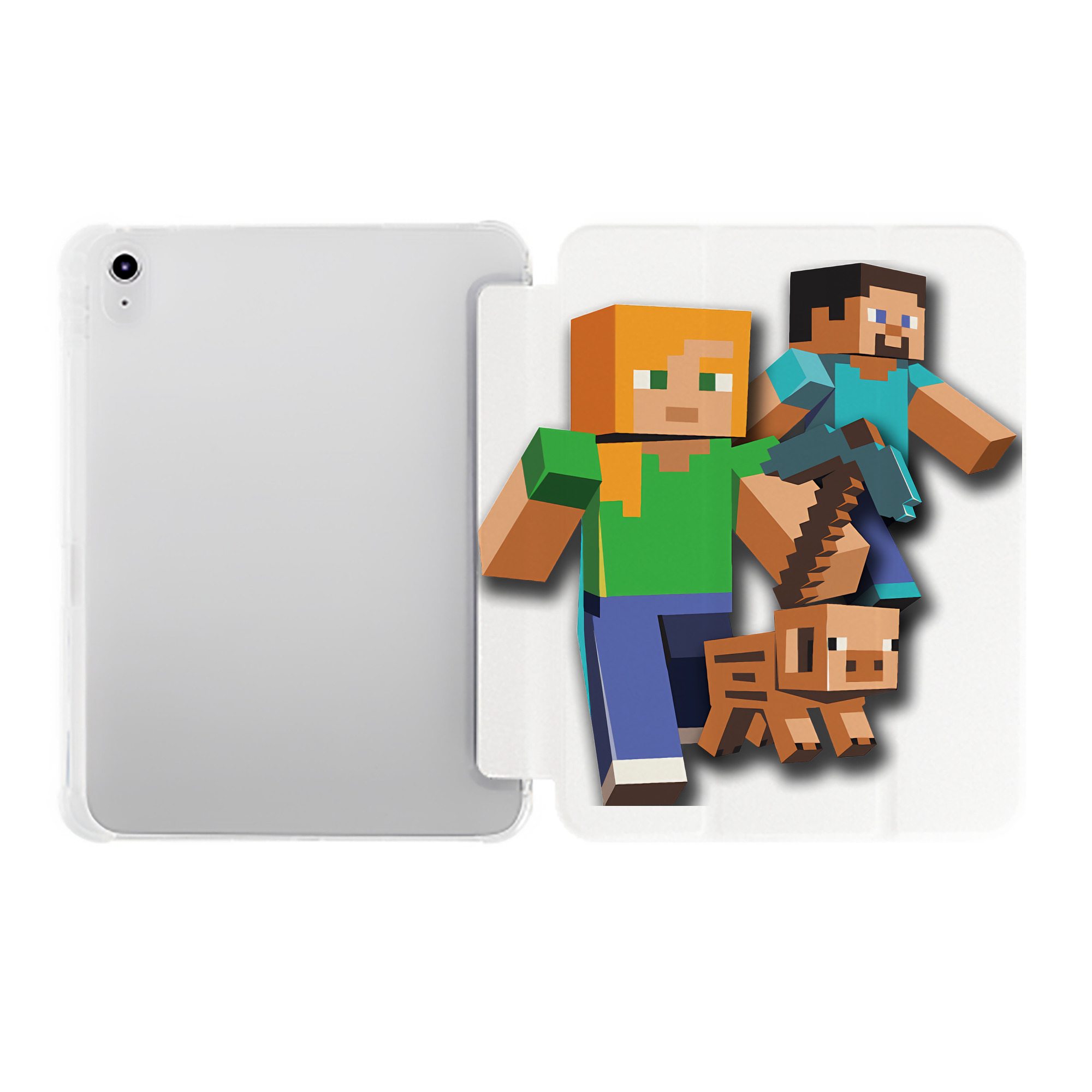（画像用） マインクラフト ブロックの世界 Minecraft MC Block world IPad ケース ペン収納付き 三つ折りスタンド PUレザー×シリコン 対応機種9.5/10.5/10.9インチ